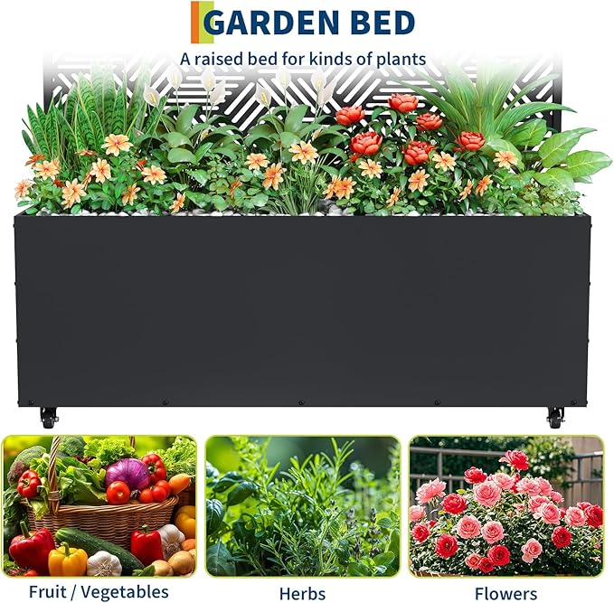 Galvanized Metal Planter Box with Trellis 47X16X71 Raised Garden Bed (with/Without Wheels) Privacy Screen for Climbing Plants Veggies &amp Vines Patio Planter with Drainage Holes 16 Deep