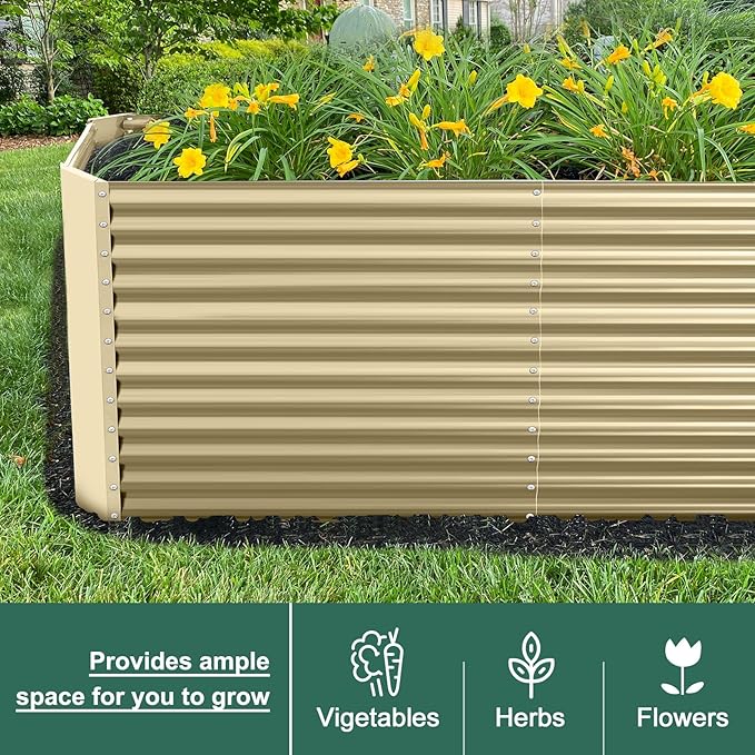 Land Guard 6x3x3ft Rectangular Galvanized Raised Garden Beds Large-Capacity Metal Planter Box Outdoor Durable Deep Raised Garden Bed 3ft Tall Raised Beds for Gardening Vegetables Cream Yellow