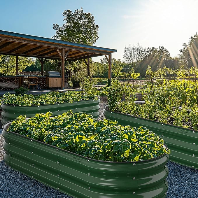 Raised Garden Bed Kit 5x2x1 ft Galvanized Planter Box Outdoor with Safety Edging Large Metal Raised Beds for Gardening Vegetables Flower Fruits (Moss Green)