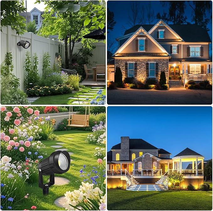 12W LED Landscape Lights Low Voltage 3000K Warm White 12V AC/DC Waterproof Outdoor Spotlights IP65 Garden Pathway Lights with 12 Spike Stands for Tree Garden Yard Pathway (12 Pack)