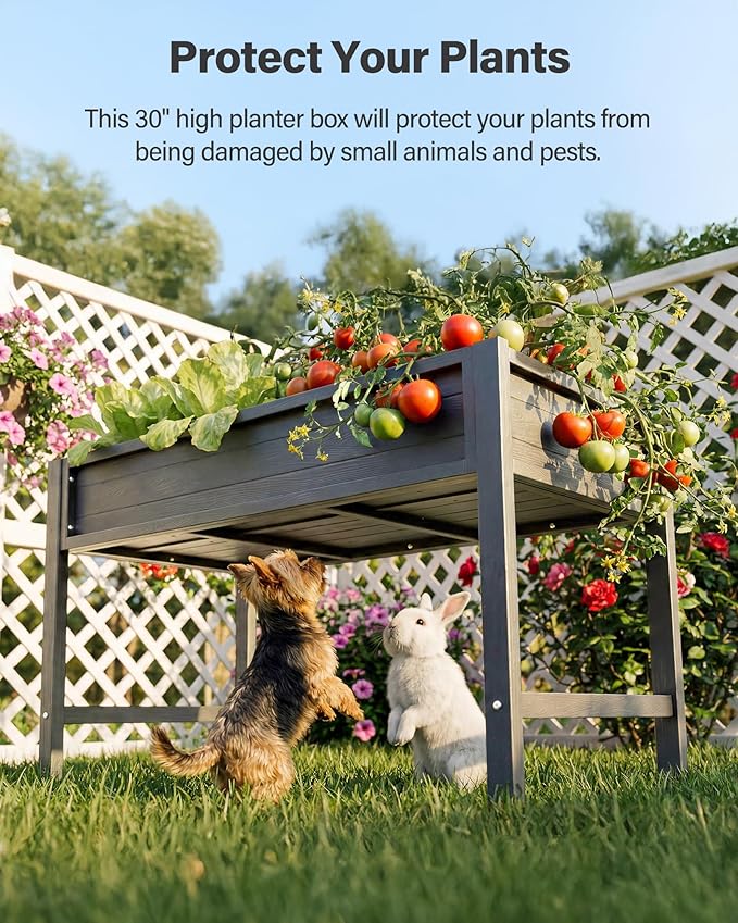 YEFU Standing Garden Bed No-Bending: 48x24x30 Inch Elevated Planter Box with Legs for Vegetables Herbs Flowers - Waist-High/UV-Resistant HIPS - 385lbs Capacity for Patio Balcony Use (Grey)