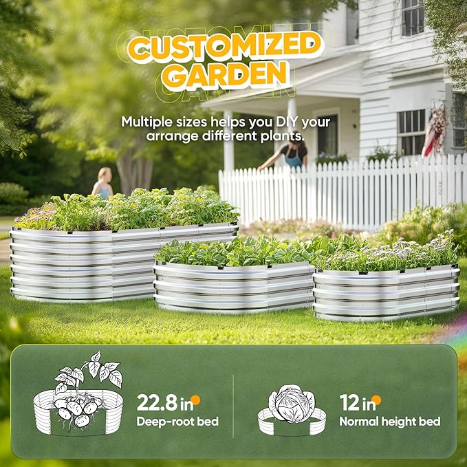 KING BIRD Raised Garden Bed Kit 2025 Upgraded Quick-Setup Galvanized Planter Garden Box Outdoor for Gardening Vegetables Flowers 94x36x12 in Silver