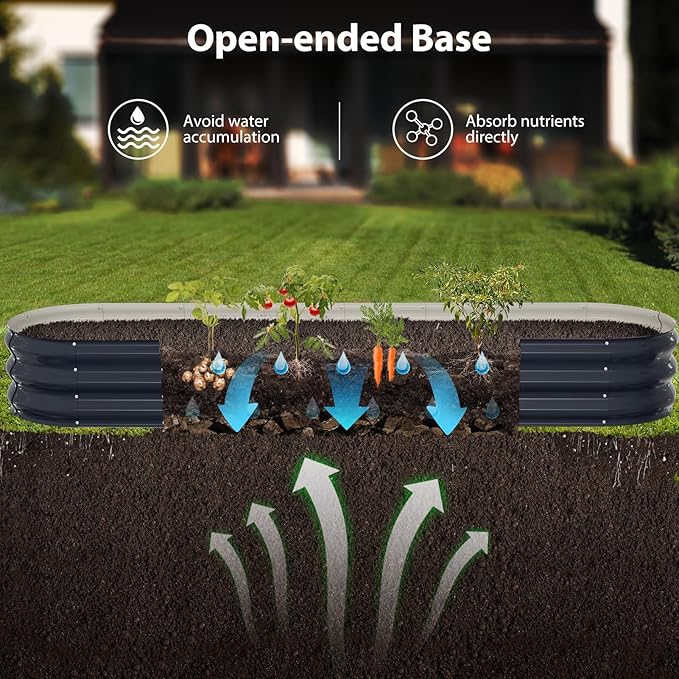 Raised Garden Bed Kit 8x2x1 ft Galvanized Planter Box Outdoor Oval Large Metal Raised Beds for Gardening Vegetables Flower Herb (Navy Blue)