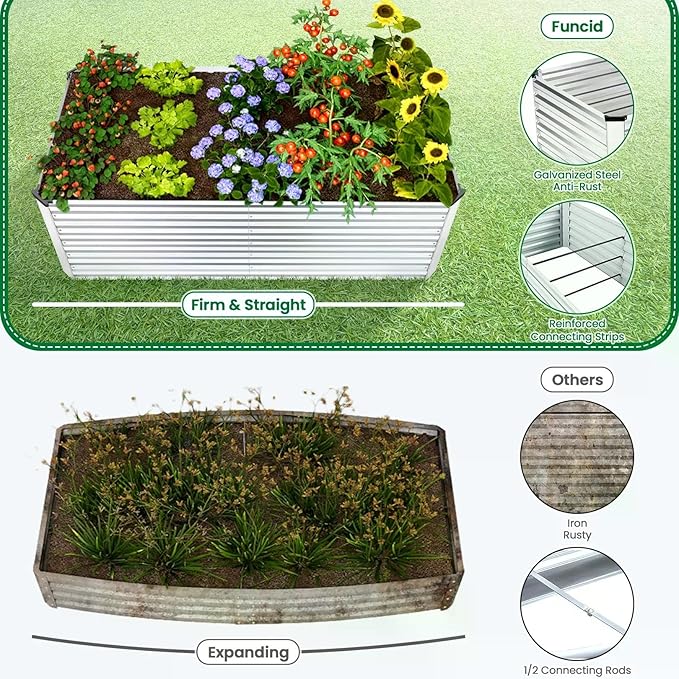 Homdox 6x3x2FT Galvanized Raised Garden Bed 0.8mm Thickened Planter Raised Beds Large Metal Planter Box for Vegetables Flowers Herbs and Succulents 269 Gallon Capacity Silver