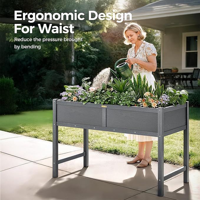 TT Nature HDPE Raised Garden Bed with Legs 47x22x30 inch Outdoor Elevated Planter Box for Vegetables Herbs &amp Flowers Weather-Resistant Raised Garden Beds for Patio Balcony &amp Backyard Garde