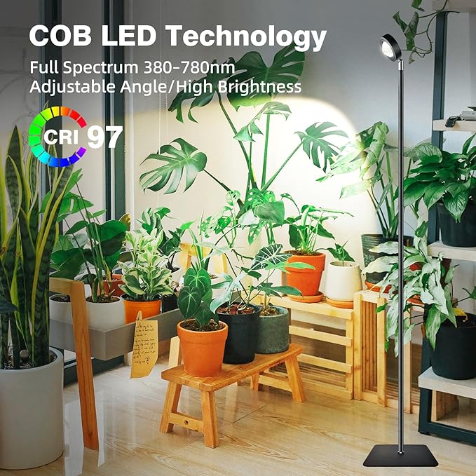 20W Full Spectrum Grow Light Warm White 3000LM High PPFD&ampCRI COB LED Floor Lamp with 6/8/12H Timer Adjustable Height (28-83) &amp Angle Grow Lights for Indoor Plants Succulents &amp Flower