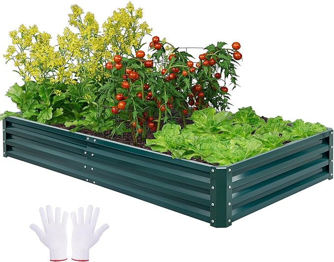 Devoko Galvanized Raised Garden Beds Large Metal Planter Raised Beds with Middle Support Bar for Flower Vegetables Herb 8×4×1 FT