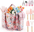 Gardening Tools 10-Piece Gardening Gift Set for Women Rust-Proof &amp Heavy-Duty Tools with Floral Organizer Bag Fashionable &amp Thoughtful Gift for Garden Women (Pink Red)