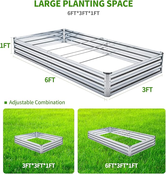 Galvanized Raised Garden Bed Kit - Metal Raised Planter 2pcs/Pack 6'x3'x1' for Flowers Plants Vegetables Herb