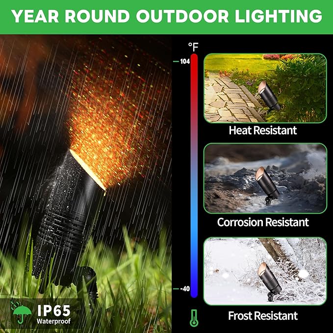 Smart LED Landscape Spotlight - 12V Waterproof Multicolor Uplights 5W 250LM App-Controlled Aluminum Black Perfect for Garden Patio Wall 6 Pack