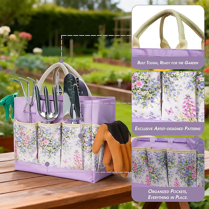 Garden Tool Set 10 PCS Gardening Essentials Stainless Steel Garden Hand Tools with Tote Bag Well-Designed Gardening Supplies Kit Gifts for Women Men Gardeners