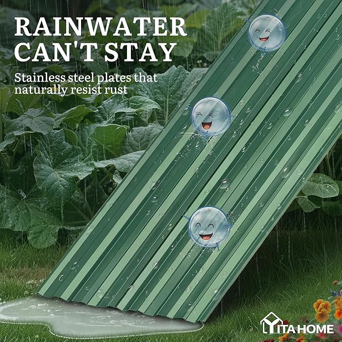 YITAHOME 6pcs 6x3x2 ft Galvanized Raised Garden Bed Kit Large Metal Planter Box with Gloves &amp Support Rod Outdoor Flower Bed for Plants Vegetables Green