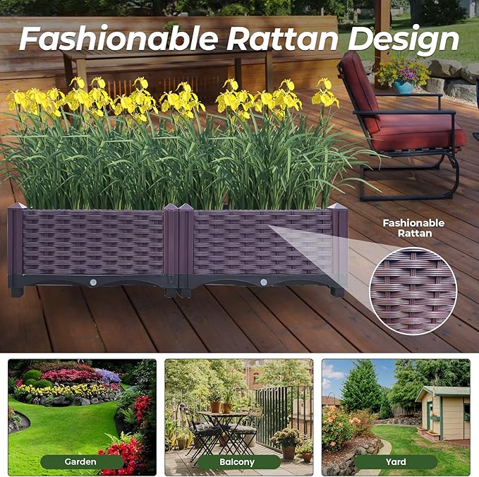 Plastic Raised Garden Bed Set of 2 Planter Grow Boxes 8.7’H Planter Care Box Kit Planter Grow Box for Indoor &amp Outdoor Vegetable Fruit Flower Herb Growing Box