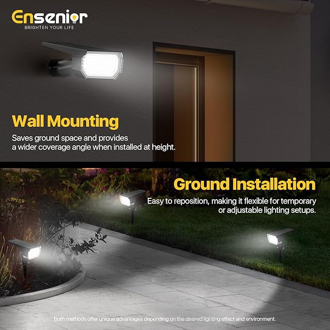 Ensenior Solar Spotlights Outdoor 56 LEDs Brightness Adjustable 6500K LED Solar Garden Lights Halloween Christmas Landscape Lighting for Flag/Yard/Pathway IP65 Waterproof - 4 Pack