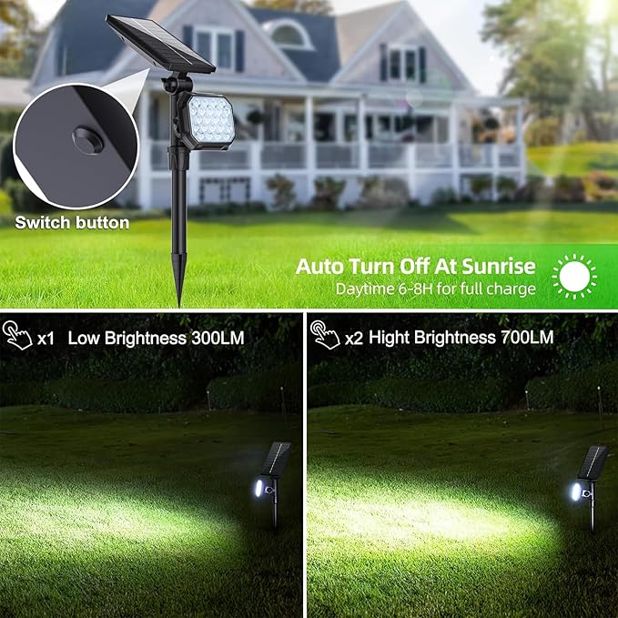 JSOT Solar Lights Outdoor Waterproof - 6 Pack Spot Lights Solar Spotlights Outdoor Waterproof Garden Light for Outside Yard Landscape Lighting Pathway Auto On/Off (Cool Light)