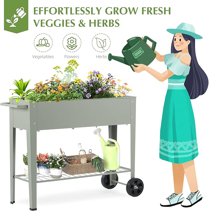 DDK Outdoor Heavy Duty Metal Raised Garden Bed with Legs (Green)