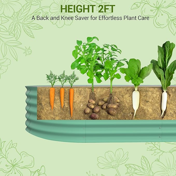 IDEALHOUSE Galvanized Raised Garden Bed Outdoor 24” Tall Metal Planter Box Large Garden Beds for Vegetables Flowers Herbs Rust-Resistant Steel Planter with Anti-Cut Edges Easy Assembly Beige
