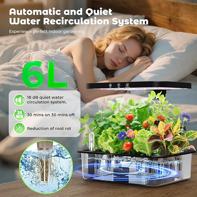 Stainless Steel Hydroponics Growing System kit Indoor Garden: 15 Pods Herb Garden with 24W Full Spectrum Grow Light Hydroponic Gardening System with Silent Pump Planting Height Up to 19.7 (Sliver)