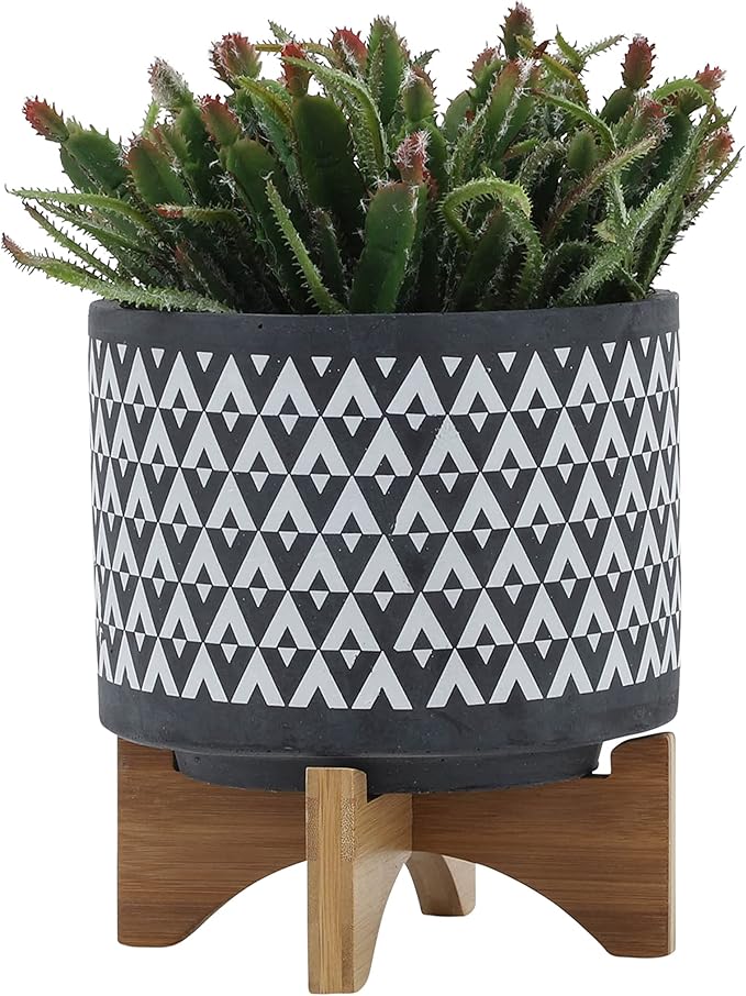 Ceramic 8 Planter ON Wooden Stand Gray