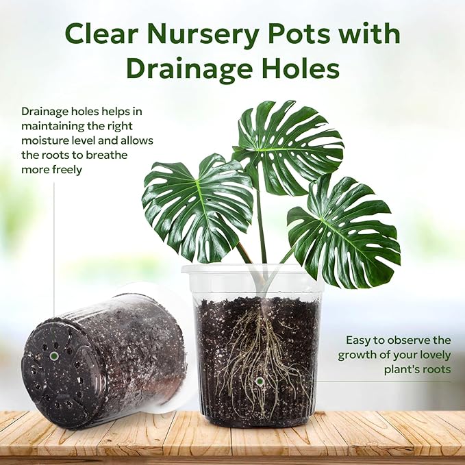 30 Packs 1 Gallon Reinforced Clear Nursery Pots with Drainage Holes 7 Inch Transparent Plastic Plant Pot Seedling Planter for Vegetable Propagation Root Cutting Seed Starting