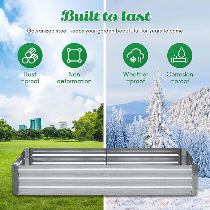 Galvanized Garden Bed Outdoor Raised Garden Bed for Vegetables Flowers and Herbs Planting Boxes Metal Planter Boxes Large Galvanized Steel Raised Bed Kit 6x3x1ft Planter Raised Beds