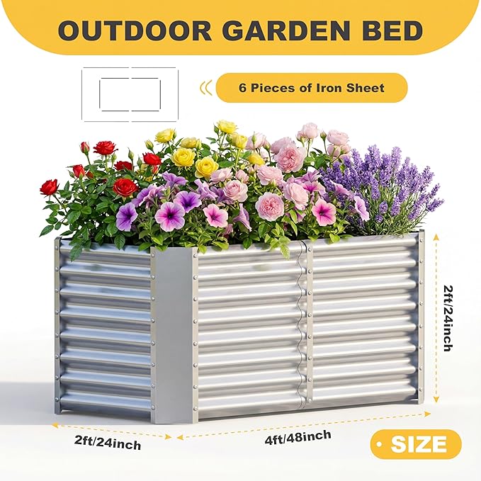 AHEONLAR 3 Pack 4×2×2ft Galvanized Raised Garden Beds Rectangle Durable Planter Boxes Outdoor for Vegetables Fruits Flowers and Plants Quick Assembly Silver