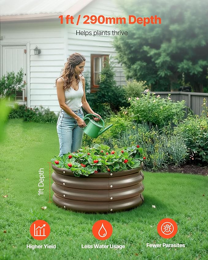 VEVOR 3 Pcs 2x2x1ft Round Galvanized Raised Garden Bed Kit Outdoor Metal Raised Beds for Gardening Vegetables Easy Assembly Garden Planter Box for Flowers Fruits with Open Base
