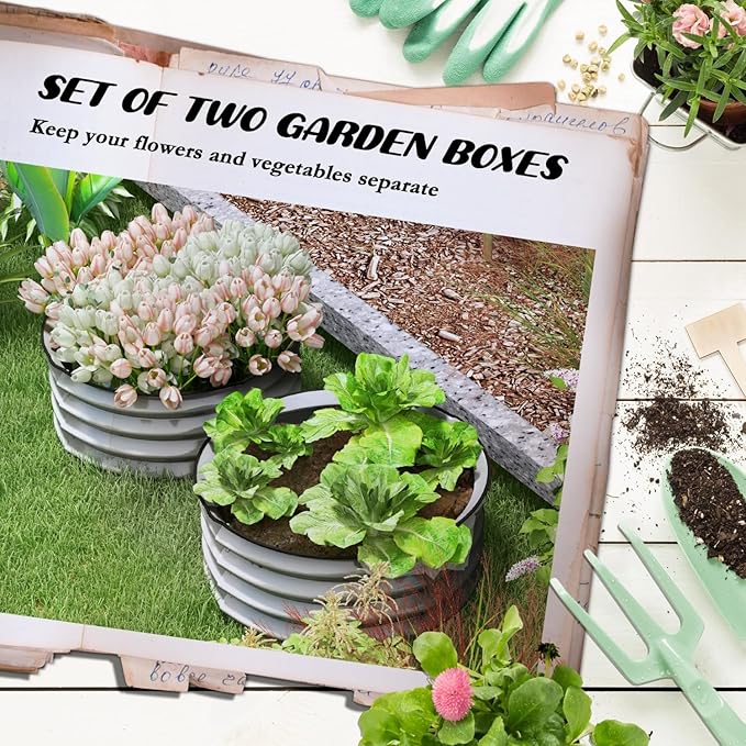Galvanized Raised Garden Bed Set of 2 Silver - Grow Flowers Herbs Vegetables Outdoor Plants