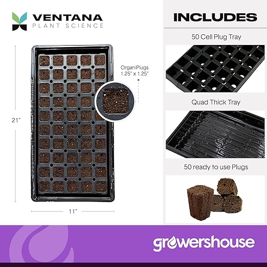 VPS OrganiPlug Hydroponic Seed Starter Plugs 50 pcs in 1 Prefilled Tray Rapid Root Planting Pods for Seedling Clone Cutting Promotes Plant Flower Vegetable Growth w/Organic Soil Ingredients