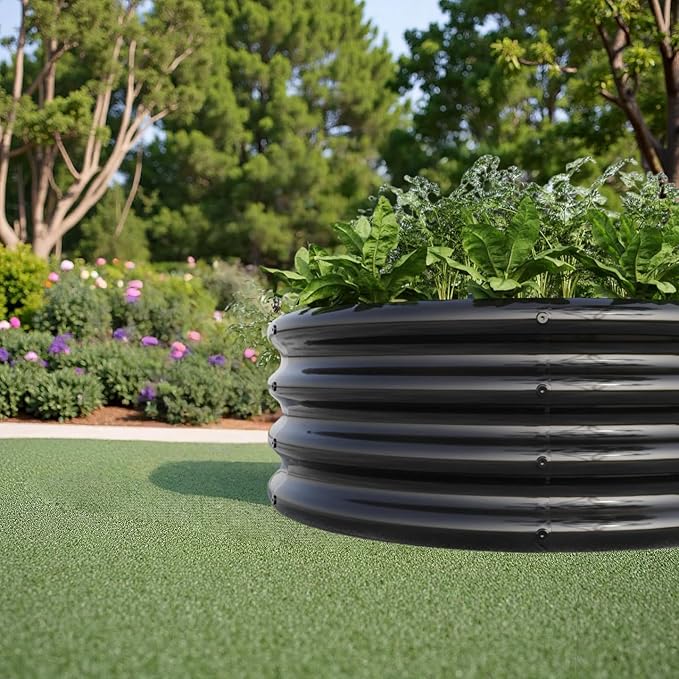 Galvanized Metal Garden Bed - Extra-Thick Planter Box with Reinforced Corners Open-Bottom Drainage Ideal for Vegetables Herbs Flowers &amp Succulents (Black)
