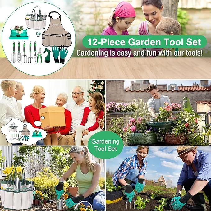 Garden Tool Set 11 Pcs Gardening Hand Tools Heavy Duty Stainless Steel Garden Supplies with Repotting Mat for Planting Kit with Gift Box Gardening Gifts for Women Men Mom