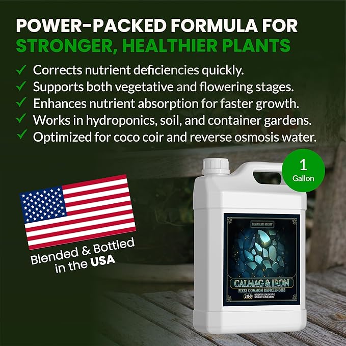 Humboldts Secret CalMag &amp Iron | Calcium Magnesium &amp Chelated Iron Nutrient Fertilizer | Hydroponic Supplies for Vegetative &amp Flowering Growth in Soil Coco Hydroponics or RO Water | 1 G
