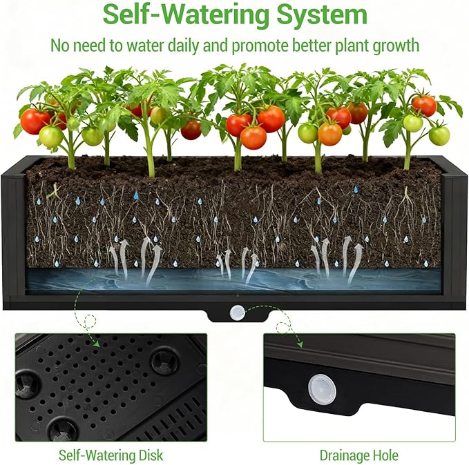 Set of 2 Raised Bed with Trellis Flower Box with Trellis for Climbing Plants Garden Bed Trellis Made of Metal and PP Garden Trellis with Self-Watering Planter Box Garden Balcony 40 x 40 x 150 cm