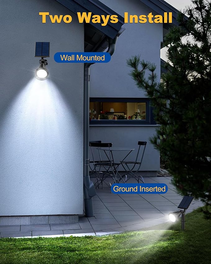 Solar Spot Lights Outdoor 10 Pack Outdoor Solar Lights for Yard 4 Lighting Mode Solar Landscape Spotlights with Auto On/Off 2-in-1 Waterproof Wall Lights for Garden Walkway (Cool White)