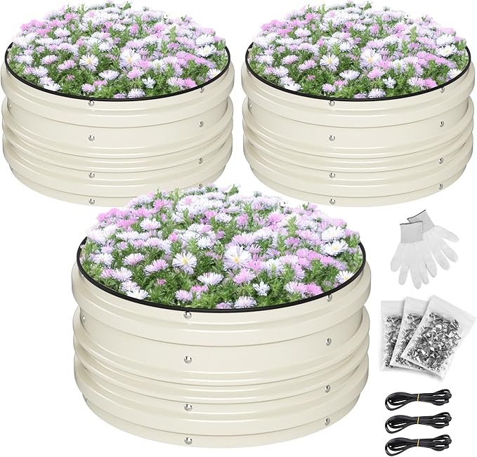WORKPRO 3Pcs 2x2x1ft Galvanized Raised Garden Bed Set Rust &amp Corrosion Protection Easy Assembly Safe Edge Ideal for Vegetables &amp Flowers White