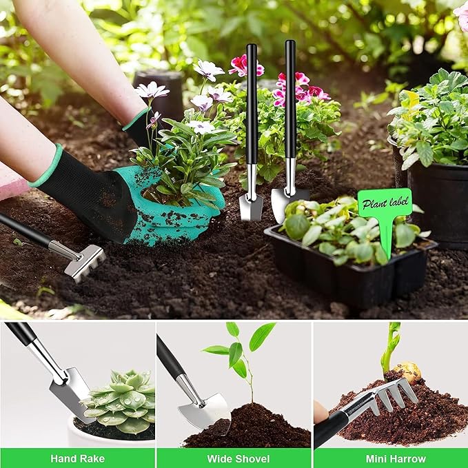 24 pcs Multifunctional Garden Tool Set New Stainless Steel Succulent Pruning Weeding Scissors Glove Liner Potting Tools with Hard Case