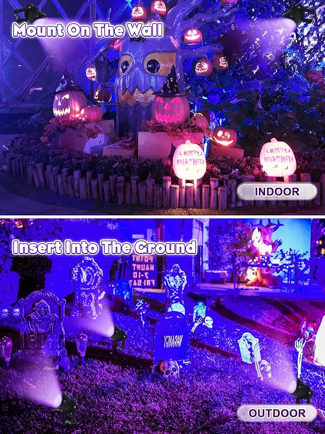 Outdoor Black Light Halloween Spotlight 12W Purple Spotlights LED Blacklight Waterproof Spot Landscape Lights with US Plug for Glow Party Poster Bar Yard Garden Gyms Decor (2Pack)