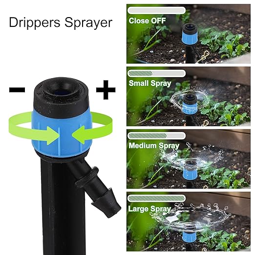 110Ft DIY Irrigation System with Drip Vortex Watering Sprinkler Nozzles 1/4 Garden Misting System with Hose Tubing Connectors Clamps Drip Emitters for Greenhouse Patio Lawn Raised Bed Outdoor
