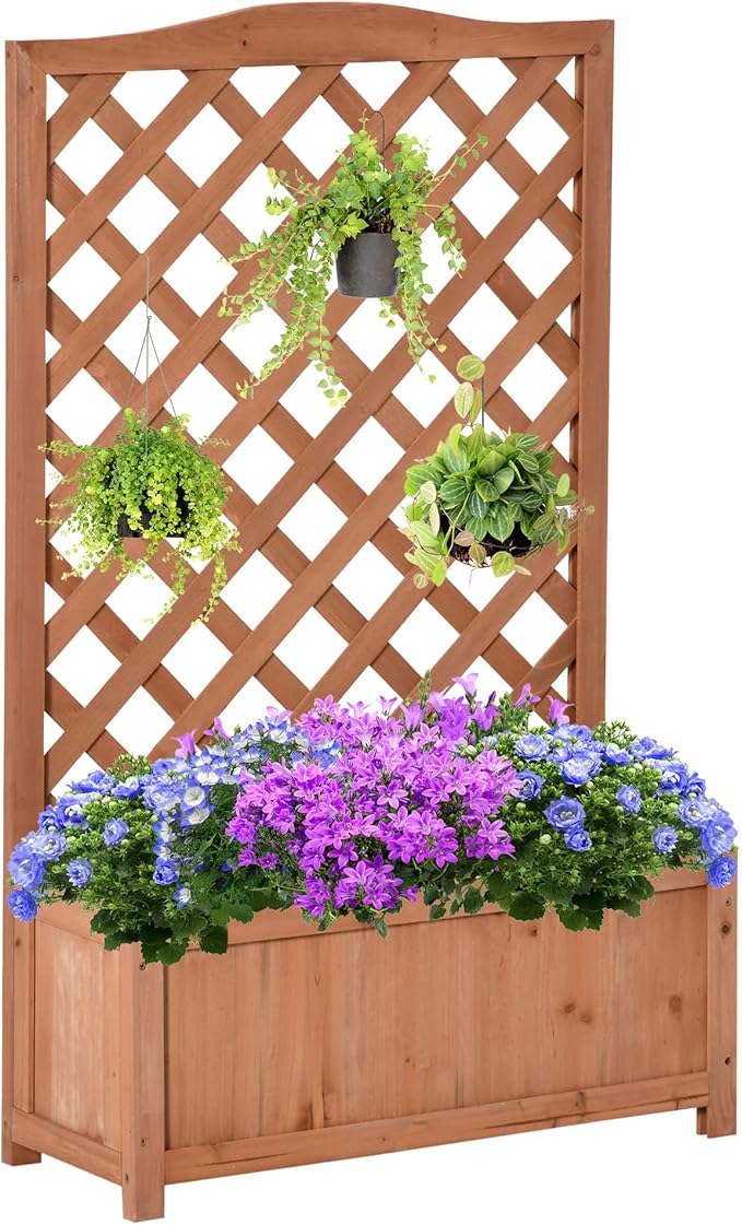 Wooden Raised Garden Bed with Trellis 46 Planter Box to Grow Vegetables Herbs and Flowers for Backyard Patio Brown