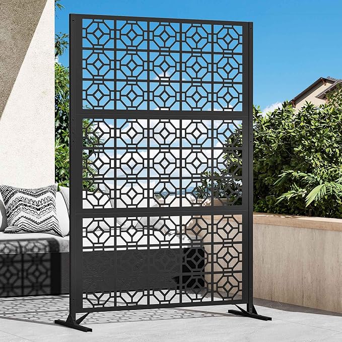 Modern Shade 4x6 FT Metal Privacy Screen with Artistic Modular Designs Decorative Patio Privacy Fence &amp Garden Divider Freestanding Outdoor Metal Fence Panel Weather-Resistant (Lattice Echo)
