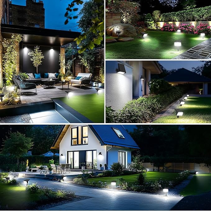 4 Pack Cool White&amp6 Pack Warm White Solar Spot Lights Outdoor with 60 LED &amp Auto On/Off Solar Lights Outdoor Waterproof IP68 with 3 Lighting Modes 2-in-1 Solars Landscape Light for Outside
