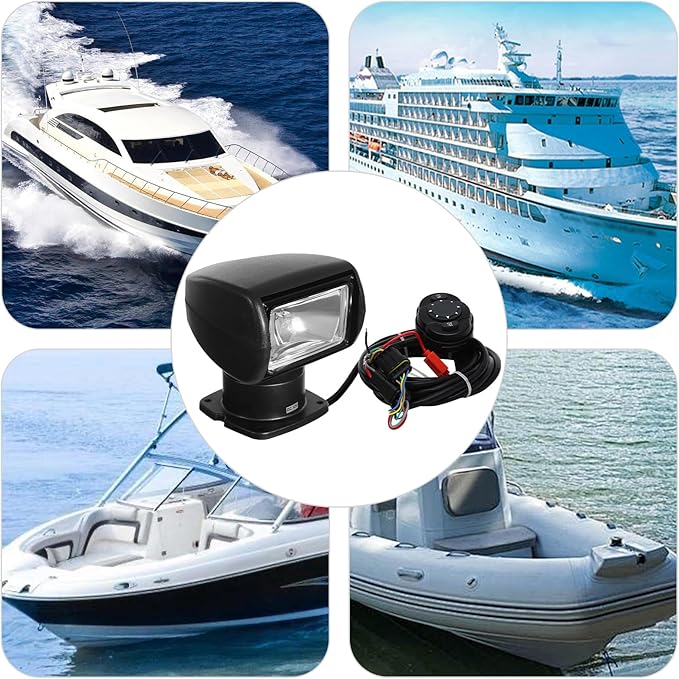 Gdrasuya10 12V 100W Boat Search Light Boat Remote Control Spotlight 360° Rotate Halogen Searchlight Spotlight Searchlight for Yachts Coast Guards