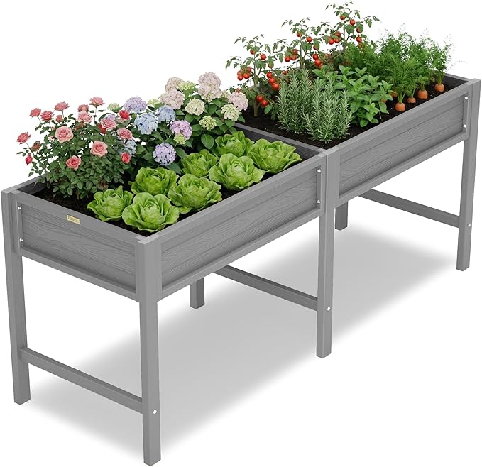 YEFU Raised Garden Bed for Outdoor: Gray 72 x 24 x 30 Sturdy Elevated Gardening Planter Box with Legs for Patio Vegetable Herb Flower Planting - Reliable Choice for Suburban Homeowners