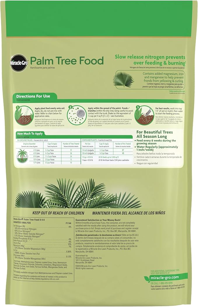 Miracle-Gro Palm Tree Food Plant Food for Deep Green Faster Growing Foliage with Slow Release Nitrogen 20 lbs.