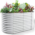 Land Guard 8x4x3ft Oval Galvanized Raised Garden Beds Large-Capacity Metal Planter Box Outdoor Durable Deep Raised Garden Bed 3ft Tall Raised Beds for Gardening Vegetables Classic Silver