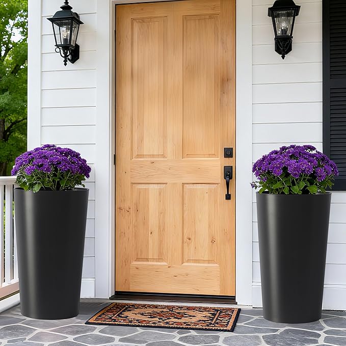 2 Pack Tall 21.7 in for Outdoor Plants Tall Square Planter Box Indoor Outdoor Porch Patio Flower Pot Big Tapered Matte Tree Flower Pot for Garden (Black)