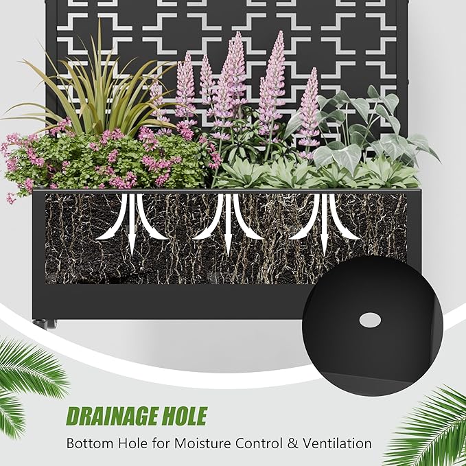 Casaphoria 72x35 Metal Raised Garden Bed with Trellis(2 Pack)Outdoor Planter Box with Wheels &amp Drainage Holes for Climbing Plants FlowersElevated Garden Kit Black-Square-Arched