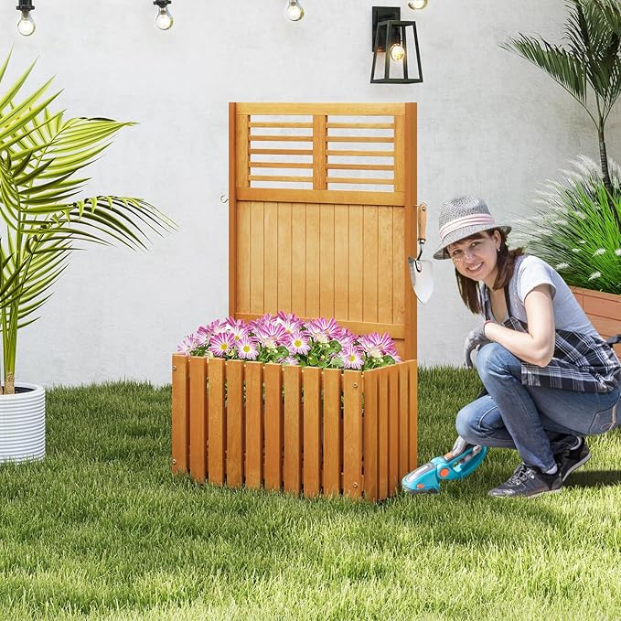 Giantex Raised Garden Bed with Trellis 41” Wooden Potted Plant Box w/Privacy Screen Trellis for Plant Flower Climbing Pot Hanging Indoor &amp Outdoor Planter Box for Yard Garden Balcony