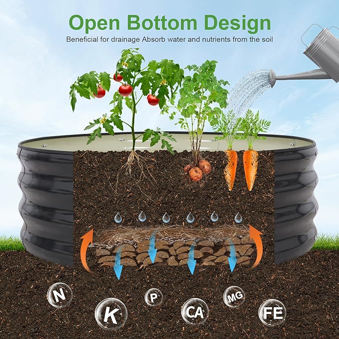 Galvanized Raised Garden Bed- 2Pcs Metal Planter Boxes Outdoor | 12 Tall 36 Round Steel Raised Bed Kit &amp Fire Pit Ring for Gardening with Protective Tape for Vegetables Flower (Grey)
