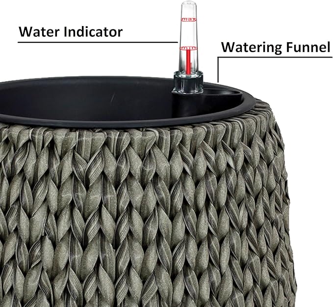 Generic 2 Pack Self Watering Wicker Planter Garden Decoration Pot Round Gray
